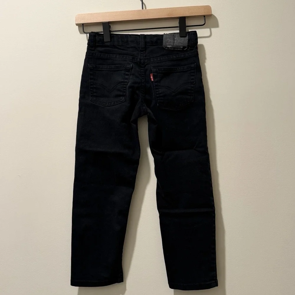 Levi's 502 Regular Taper Jeans Black Denim Stretch Kids Boys Size 6 Reg